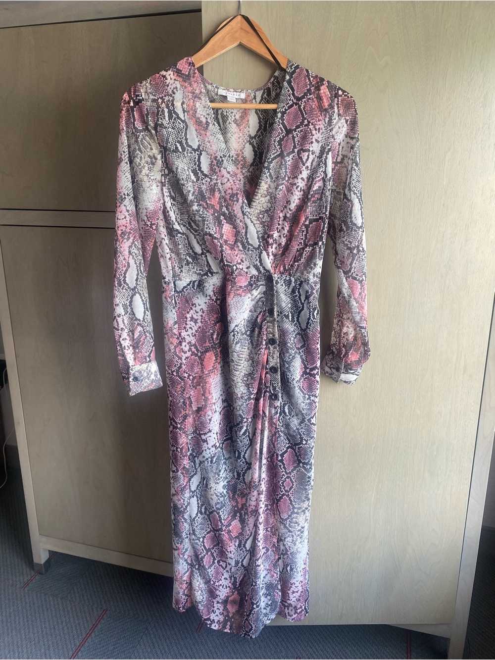 Topshop Pink Snake-Print Long Sleeve Wrap Dress